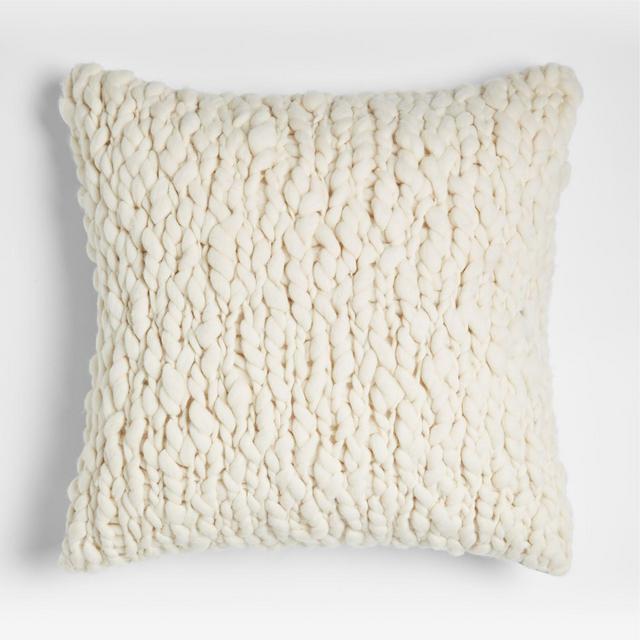 Chunky Knit 23" Cream Pillow with Down-Alternative Insert