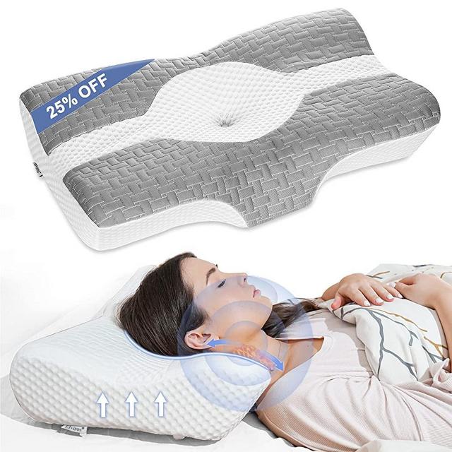 Elviros Cervical Pillow, Memory Foam Bed Pillows for Neck Pain Relief, Adjustable Ergonomic Orthopedic Contour Support Pillow for Sleeping, Back, Stomach, Side Sleeper (Grey)
