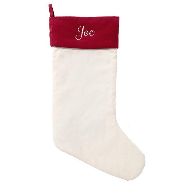 Velvet Stocking, Ivory with Red Cuff - Large 14.5"x24.5"