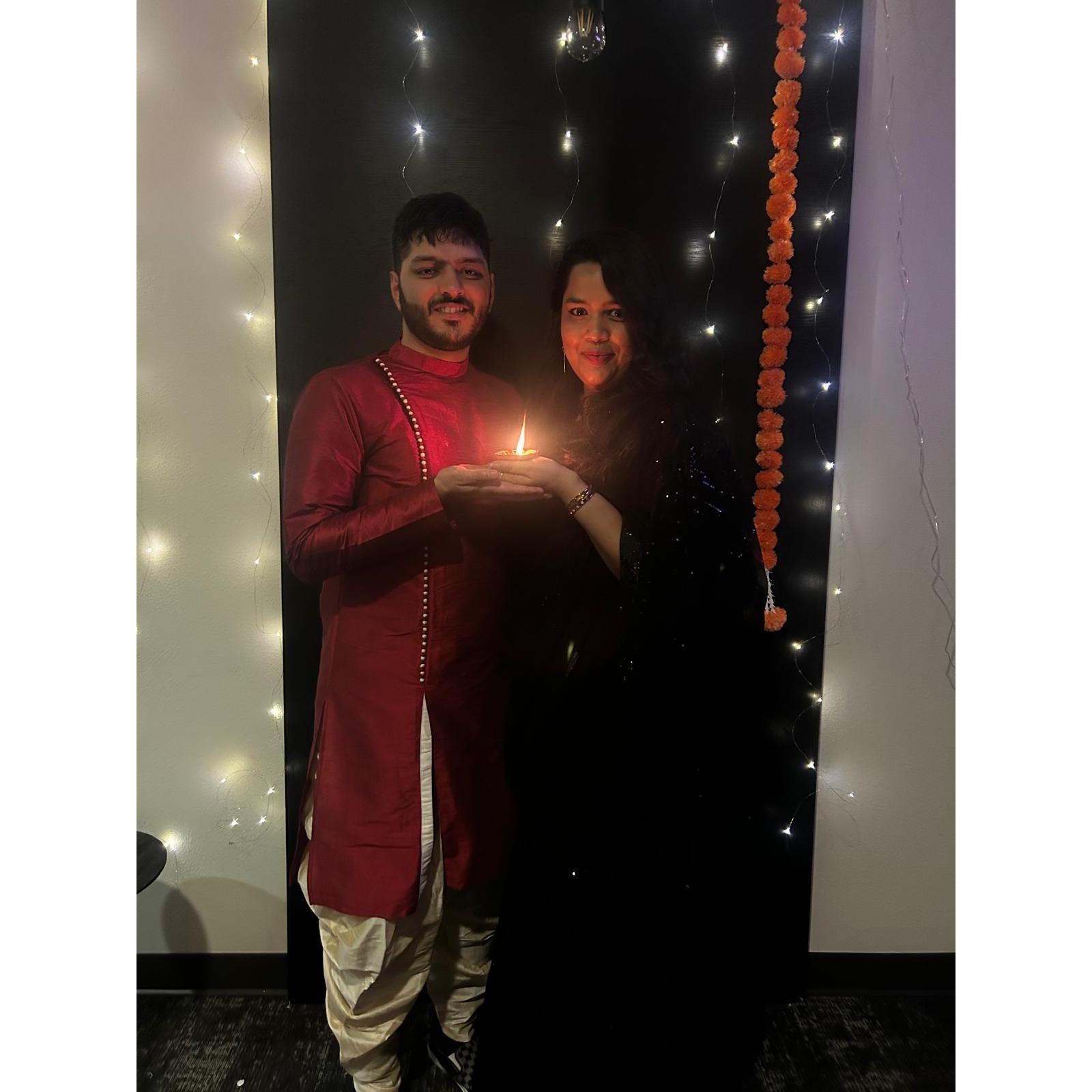 Our first Diwali potluck with friends.