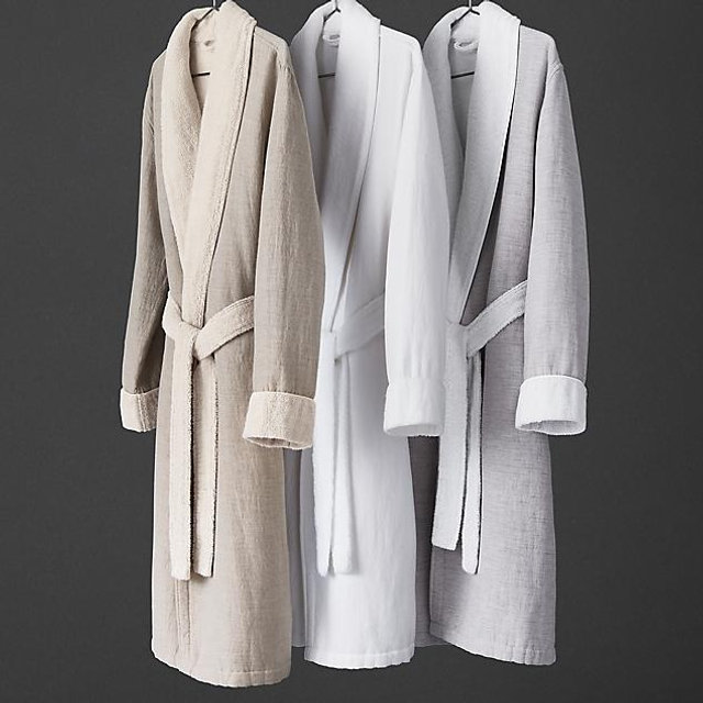 Her Robe -- Linen Terry Spa Robe (Gray - Medium)
