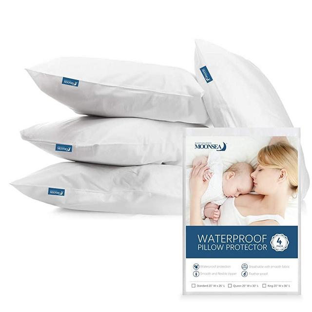 Waterproof Pillow Protector Zippered 4 Pack Standard Size 20 x 26 inch Pillow Protector Pillow Covers Encasement Pillow Case White