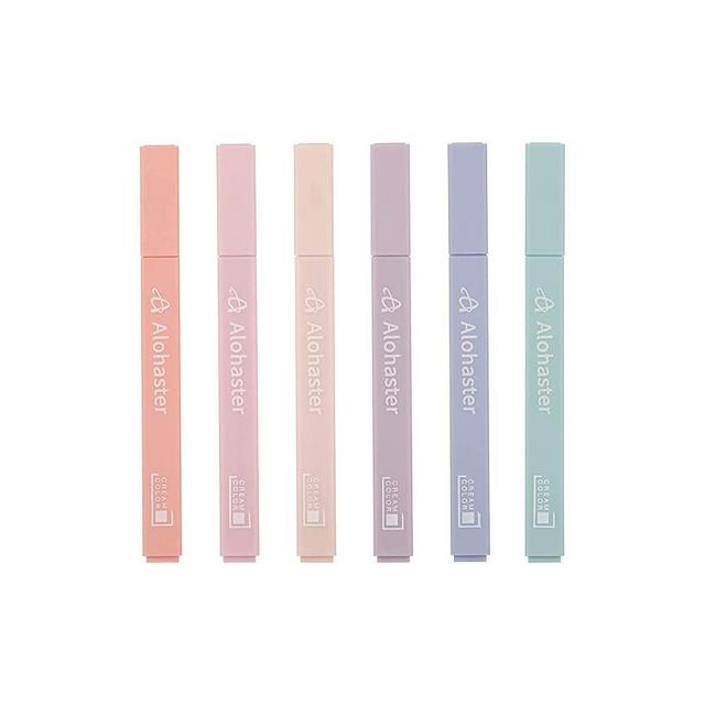 Alohaster HPSIZEE Aesthetic Cute Highlighters Mild Assorted Colors With Soft Chisel Tip, No Bleed Dry Fast Easy to Hold, for Journal Bible Planner Notes School Office Supplies, 6 Pack - Youth
