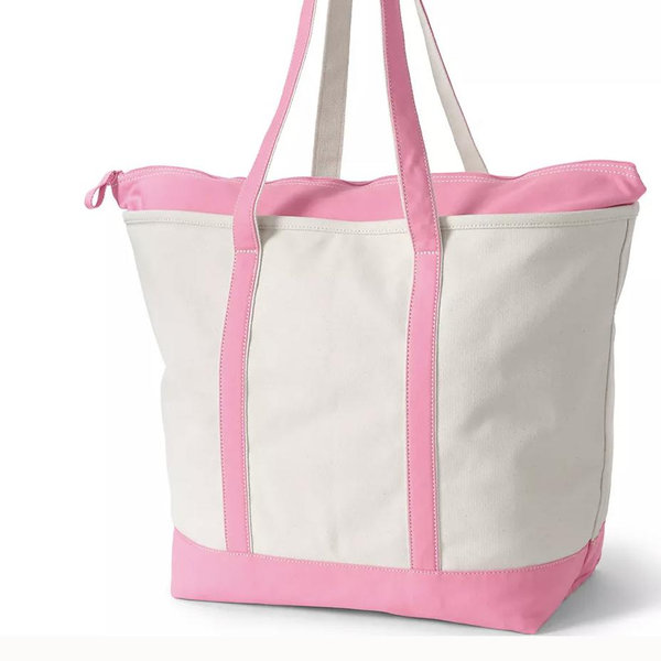 Extra Large 5 Pocket Zip Top Long Handle Canvas Tote Bag