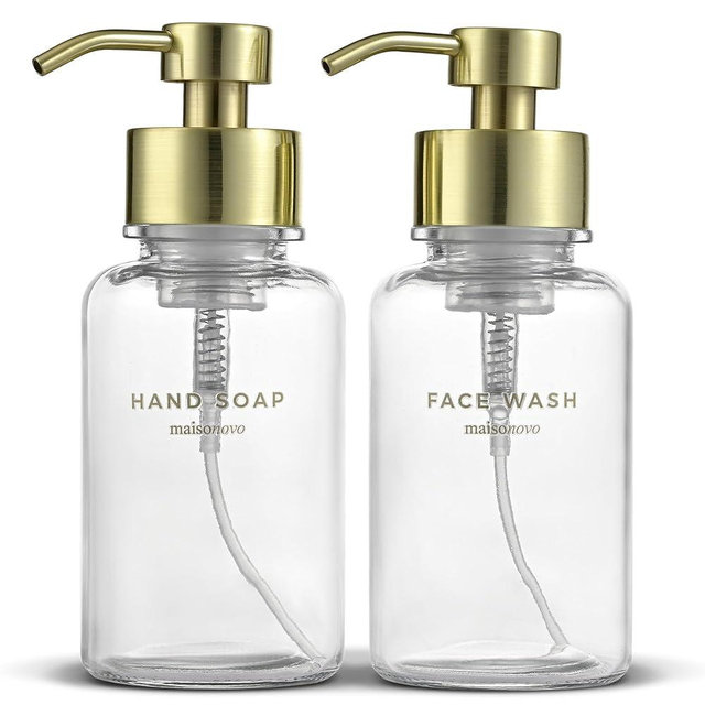 MaisoNovo Glass Foaming Soap Dispenser | Clear Glass Gold Pumps x 2