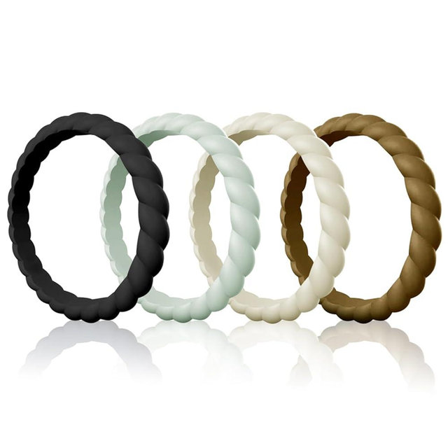 Egnaro Silicone Wedding Ring for Women,Thin and Stackble Braided Rubber Wedding Bands,No-Toxic,Skin Safe