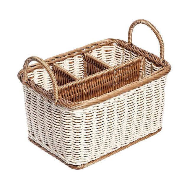 Hemoton Cutlery Storage Organizer Basket, Hand Woven Utensil Holder, Silverware, Tote Bin Basket for Kitchen Table, Cabinet, Holds Forks, Knives, Spoons, Napkins, Pens, Indoor or Outdoor Use