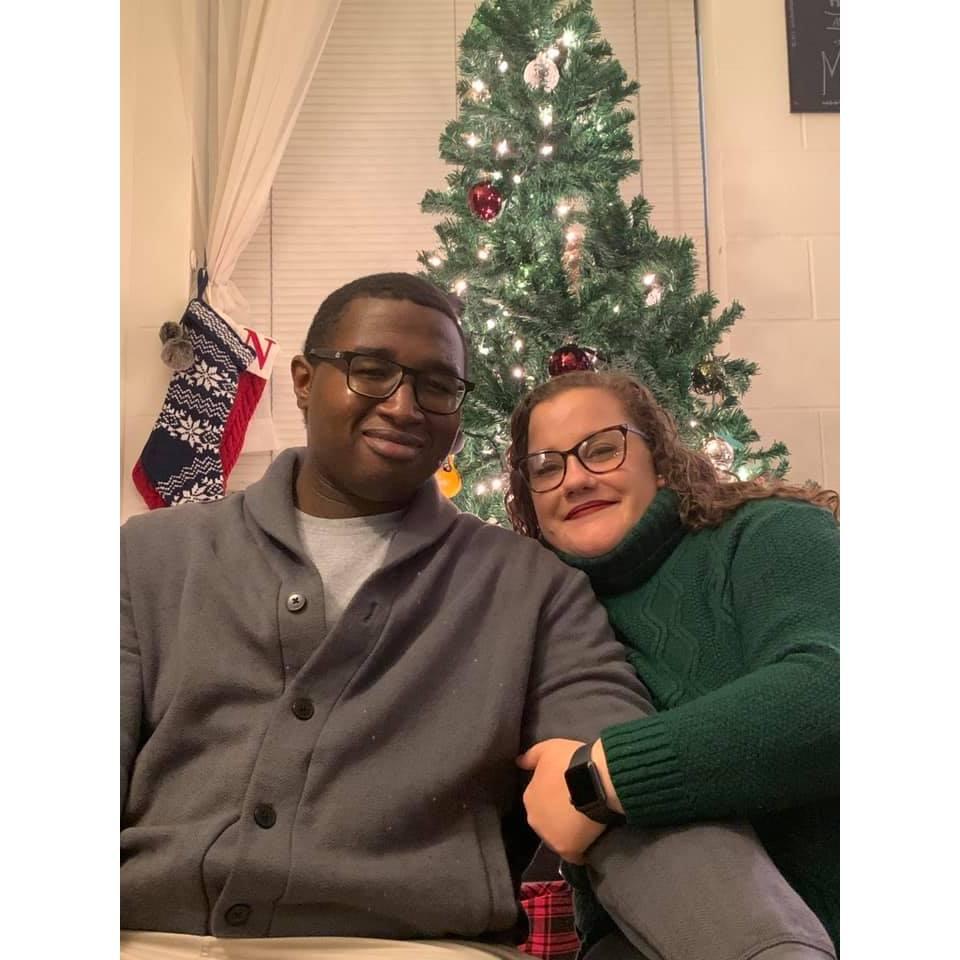 Christmas 2020 - our first holiday photos together, taken on a self-timer.
