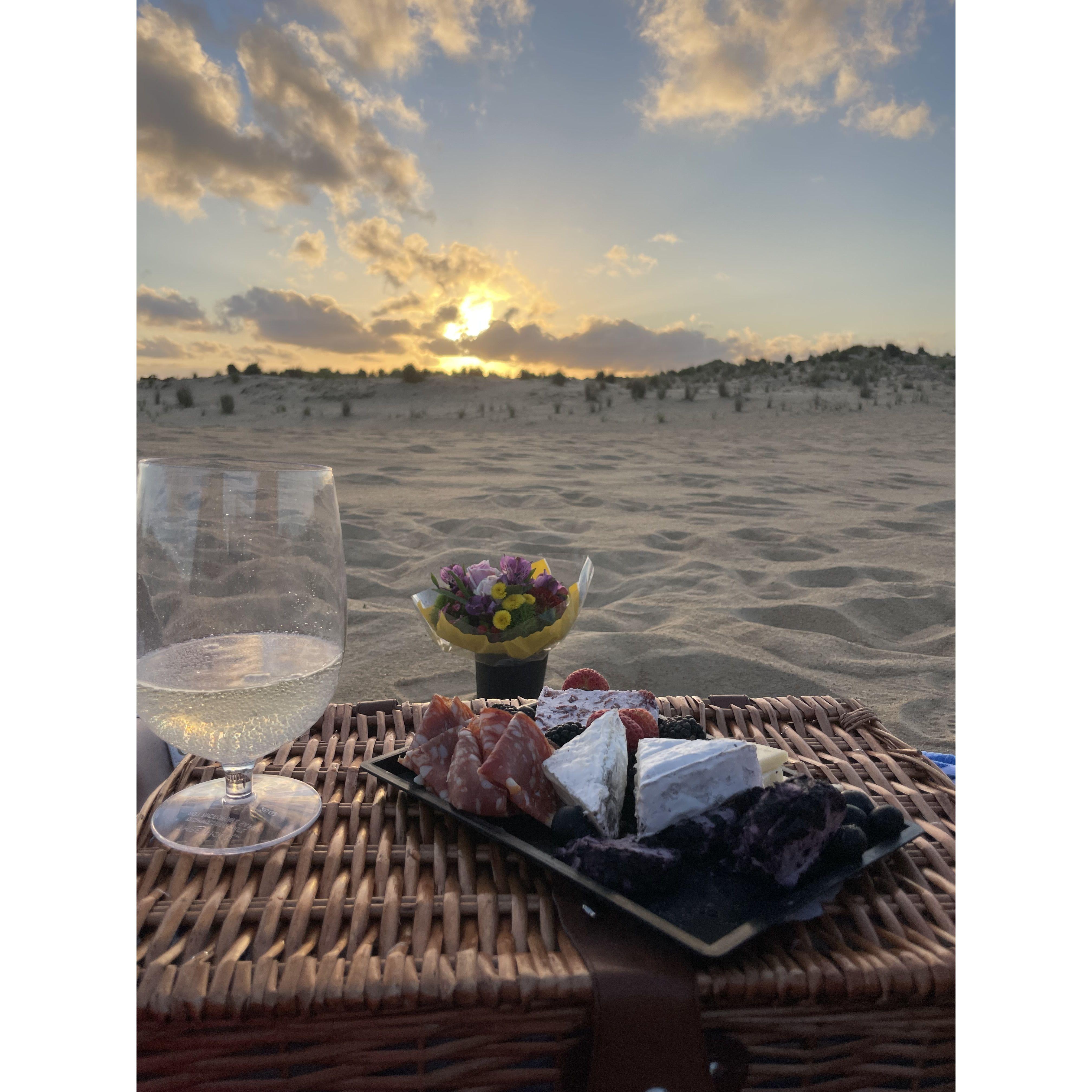 Ben planned a sunset picnic on Jockey's Ridge, re-creating the first sunset we watched together, to celebrate getting engaged.