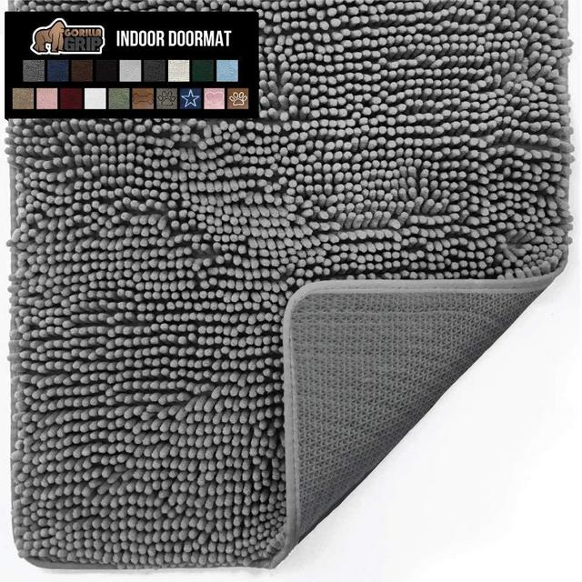 Gorilla Grip Original Indoor Durable Chenille Doormat, Large, 36x24, Absorbent, Machine Washable Inside Mats, Low-Profile Rug Doormats for Entry, Back Door, Mud Room, High Traffic Areas, Gray
