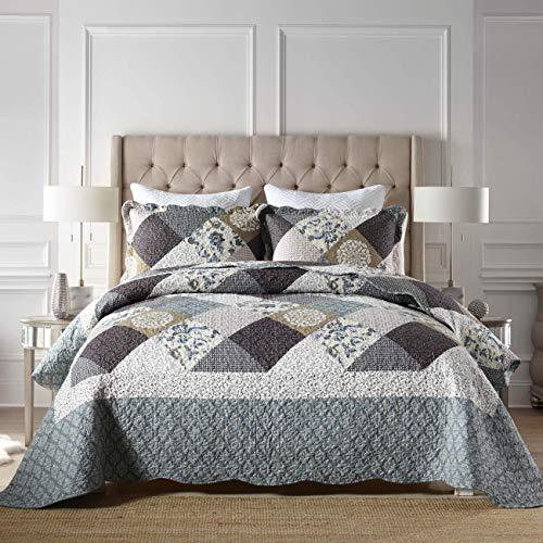 Travan 3-Piece Queen Quilt Set Oversized Cotton Lightweight Bedspread, Reversible Printed Coverlet Bedding Set for All Season