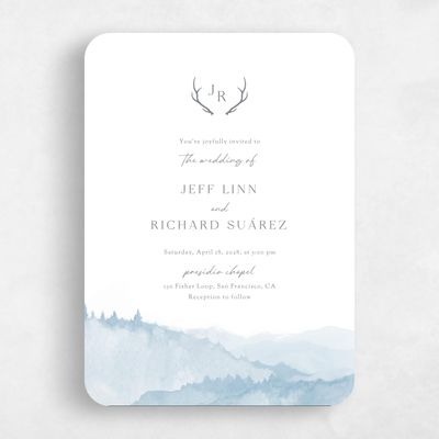 Blue Rounded Wedding Invitation - Denver Portrait