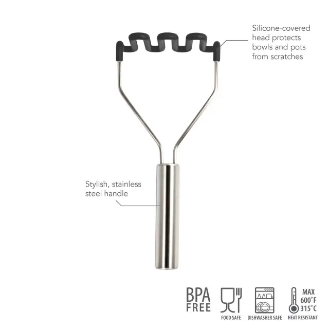 Tovolo Stainless Steel Handled Potato Masher Charcoal Gray: Silicone & Stainless, Hand Wash, 14.1" Length, 6.3" Width