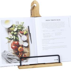 Soligt Cookbook Stand for Kitchen Counter Adjustable iPad Tablet Recipe Book Holder Rustic Wood Cutting Board Style - Brown