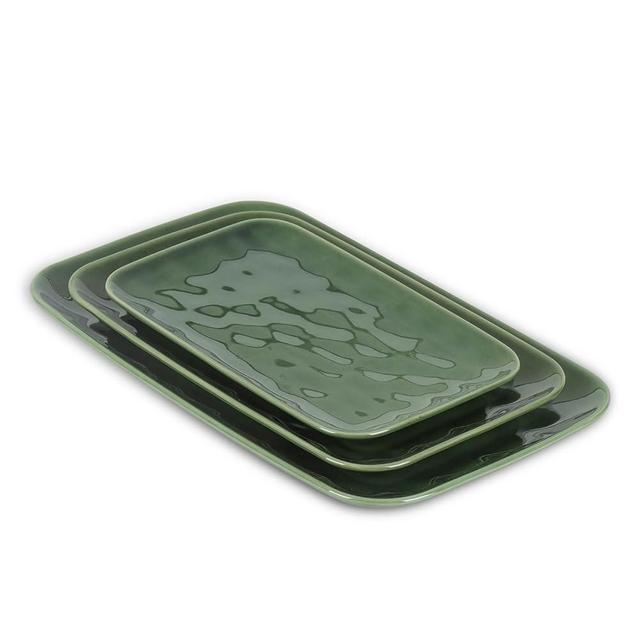 vicrays Ceramic Rectangle Serving Platters - 14" 12" 10" Porcelain Serving Trays Plates for Party BBQ Appetizers Sushi Dessert - Microwave Oven and Dishwasher Safe - Set of 3 Green