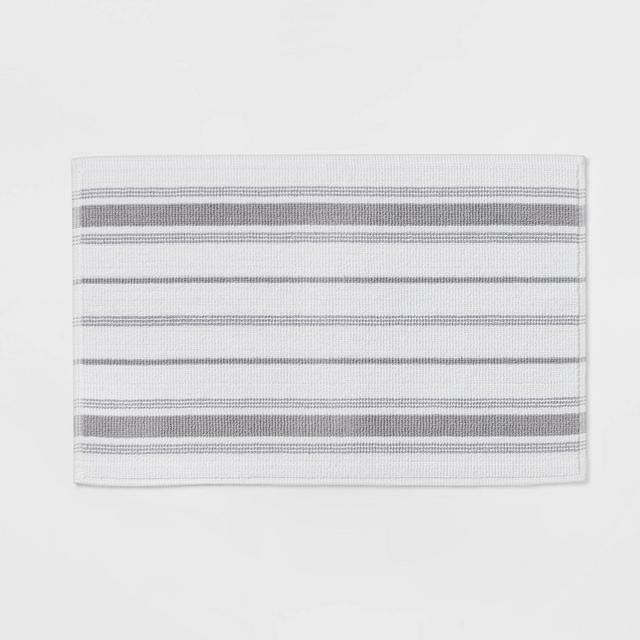 21"x30" Performance Cotton Bath Mat Gray Accent Stripe - Threshold™
