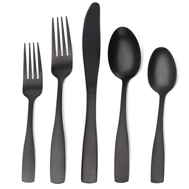 Matte Black Silverware Set, Satin Finish 40-Piece Stainless Steel Flatware set, Tableware Cutlery Set Service for 8,Utensils for Kitchens, Dishwasher Safe