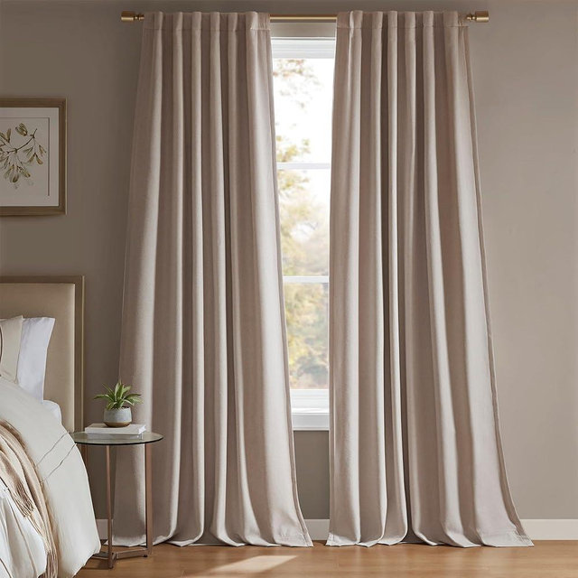 Madison Park Karien 100% Blackout Curtains 52x84 – Linen, 2-Layer Noise Blocking & Energy Smart Thermal Window Panel Pair with Rod Pocket/Back Tab