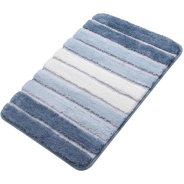 PiccoCasa Microfiber Striped Bathroom Rugs Shaggy Soft Thick and Absorbent Bath Mat Blue 20"x31"