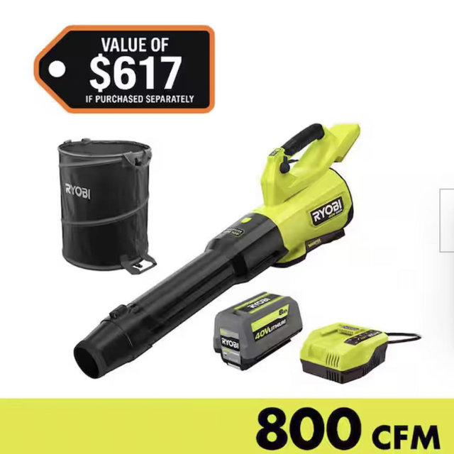 Ryobi 800CFM Power Leaf Blower With Battery