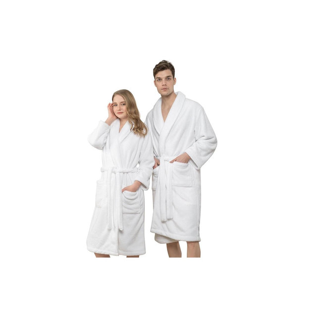 American Soft Linen Warm Fleece Bathrobe, Mens and Womens Adult Robes for your Bathroom, Shawl Collar Robes, Large, White