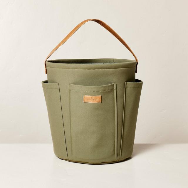Canvas Gardening Bucket with Faux Leather Handle Green/Brown - Hearth & Hand™ with Magnolia