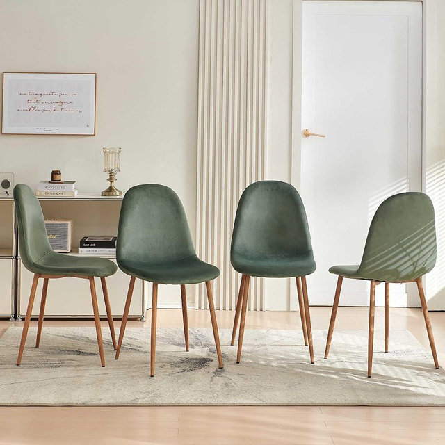 somedream Velvet Dining Chairs Set of 4 - Modern Upholstered Chairs with Metal Legs for Living, Bedroom,Dining Room - Green Dining Chairs Set for 4