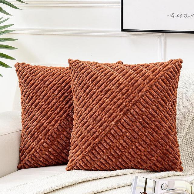 Fancy Homi 2 Packs Rust Boho Decorative Throw Pillow Covers 18x18 Inch for Couch Bed, Rustic Farmhouse Boho Home Decor, Soft Corss Corduroy Twill Textured Terracotta Accent Cushion Case 45x45 cm