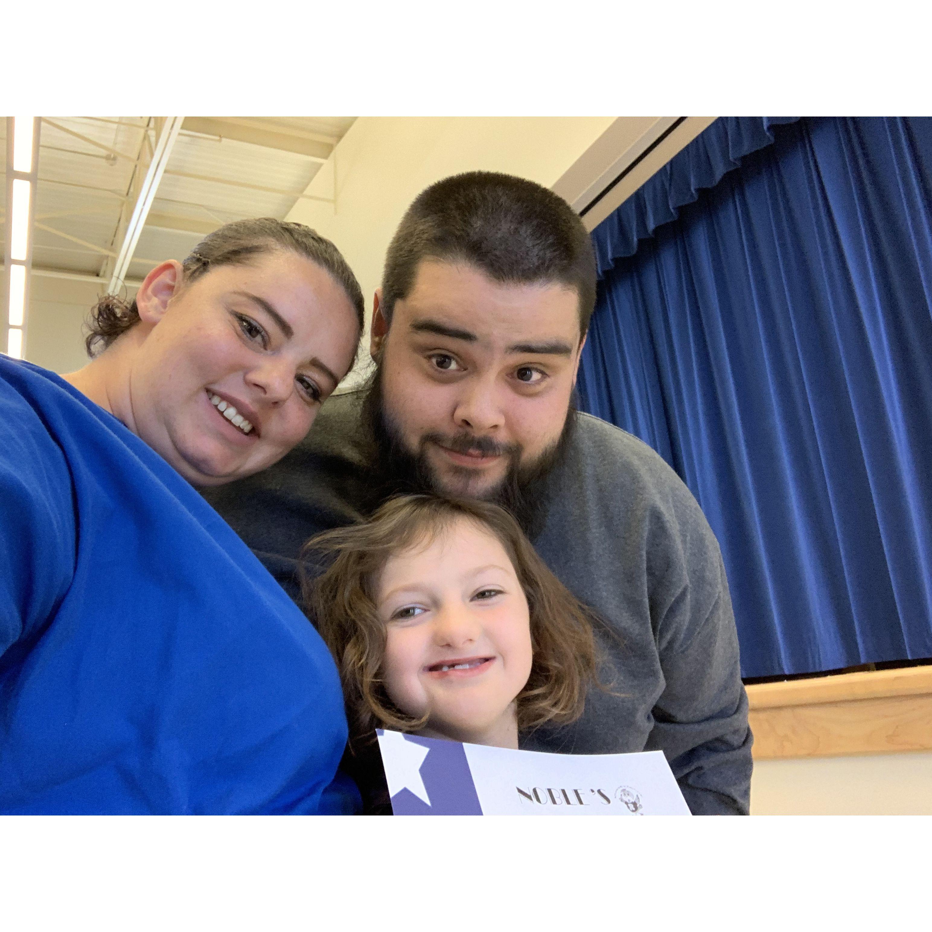 Willow received an award at school while Aaron and I were in school to become pharmacy technicians. Yes, we were late to school that day.