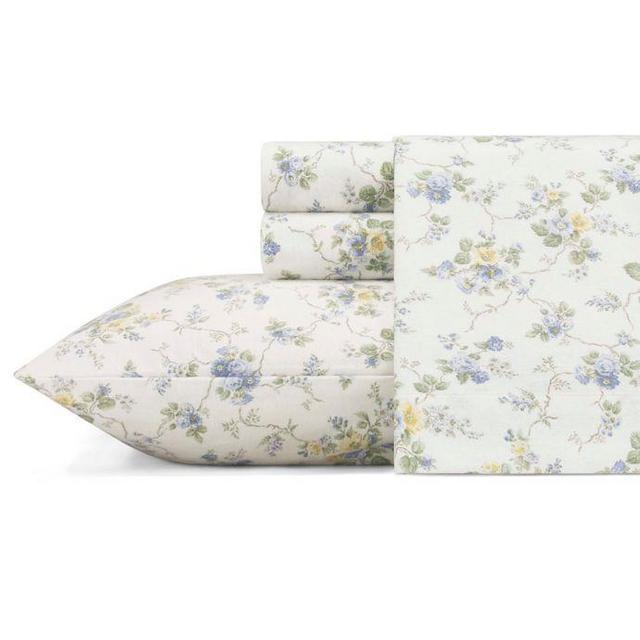 Laura Ashley® Le Fleur Cottage Flannel King Sheet Set in Blue