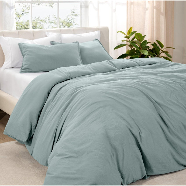 Ultra-Soft Easy Care Washed Duvet Cover & Sham Set by Bare Home - King, Sea Spray