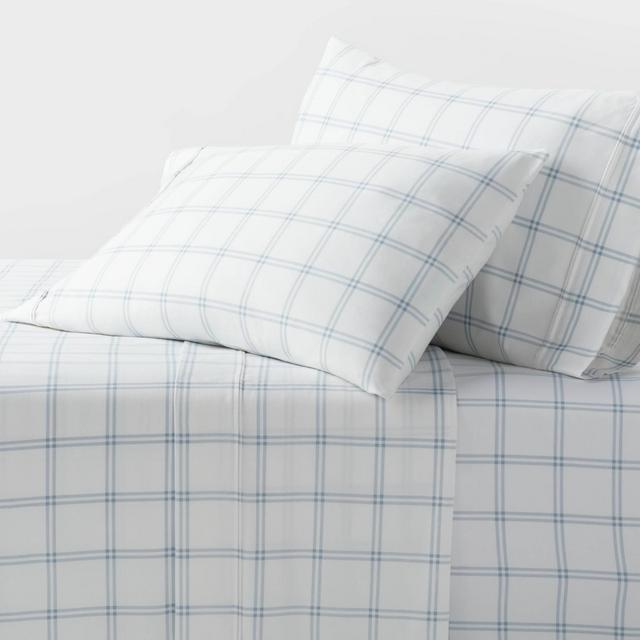 King 400 Thread Count Performance Sheet Set Blue Plaid - Threshold™