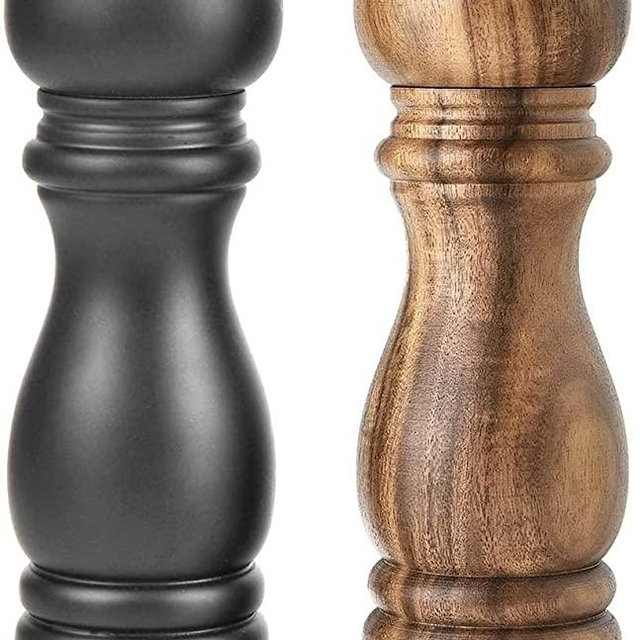 BILL.F Salt and Pepper Grinder Wooden Black Pepper Mill Grinder Salt Pepper Shakers Set of 2 with Adjustable Ceramic Rotor- 7 Inch