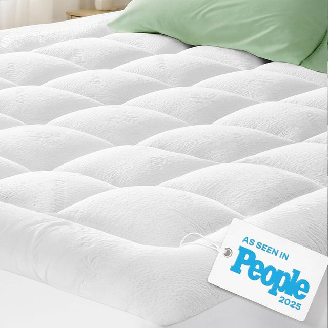 Ultra Soft Queen Size Mattress Topper - Viscose Made from Bamboo Pillow Top Mattress Pad for Back Pain Relief - Naturally Cooling for Hot Sleepers, White