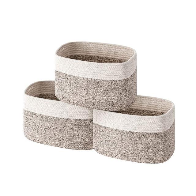 UBBCARE Cotton Rope Storage Baskets Bin Set of 3 Storage Cube Organizer Foldable Decorative Woven Basket with Handles for Clothes, Toy, Makeup, Books, Towels, Nursery 15"x 10"x 9"