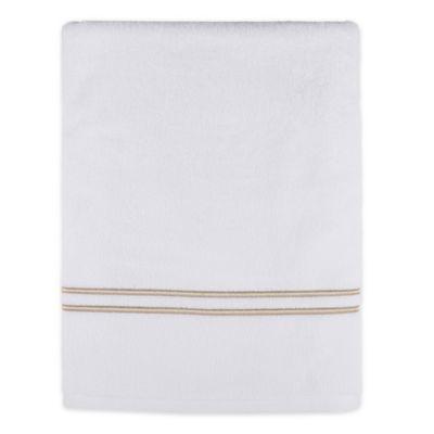 Wamsutta® Classic Turkish Embroidered Bath Towel in White/Taupe