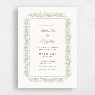 Pale Jade, Green Wedding Invitation - Carmel Portrait