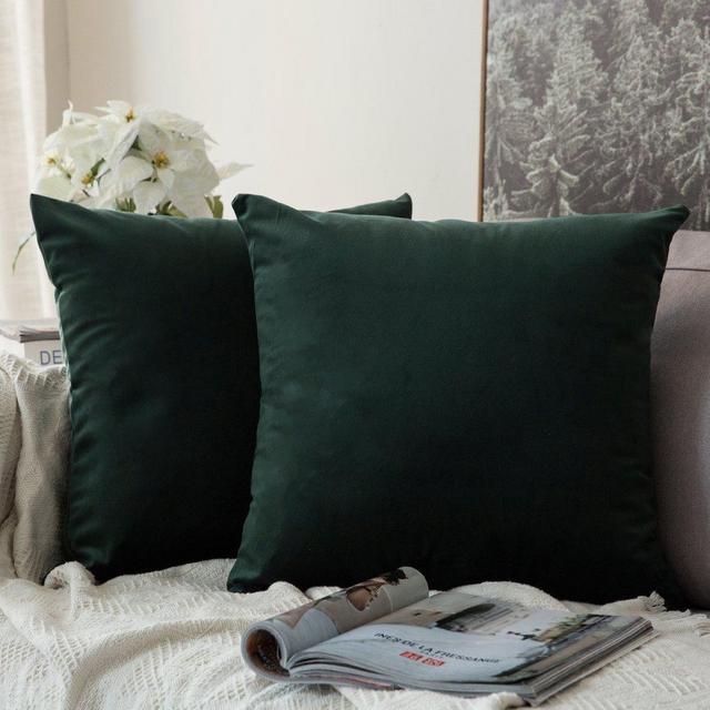 MIULEE Pack of 2 Velvet Pillow Covers Decorative Square Pillowcase Soft Solid Army Green Cushion Case for Sofa Bedroom Car 22 x 22 Inch 55 x 55 cm