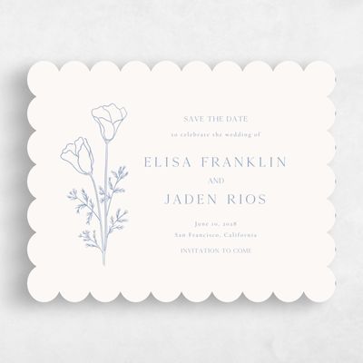 Blue Scalloped Wedding Save the Date - Coquelicot Landscape