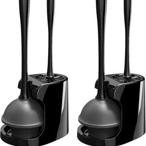 MR.SIGA Toilet Plunger and Bowl Brush Combo for Bathroom Cleaning, Black, 2 Sets