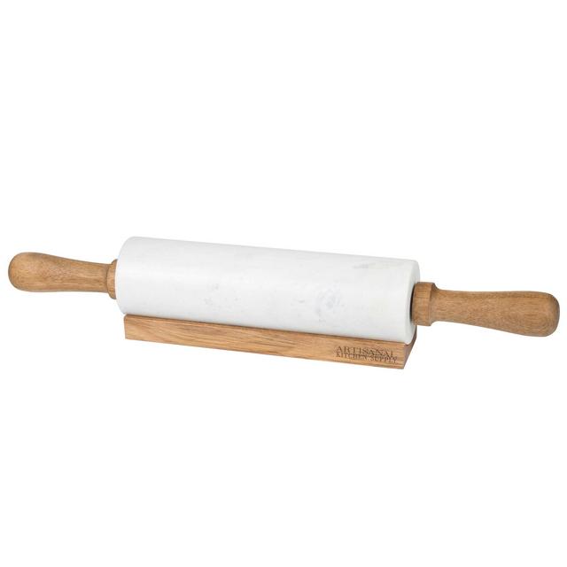 Artisanal Kitchen Supply® Marble Rolling Pin with Wooden Handles and Cradle in White