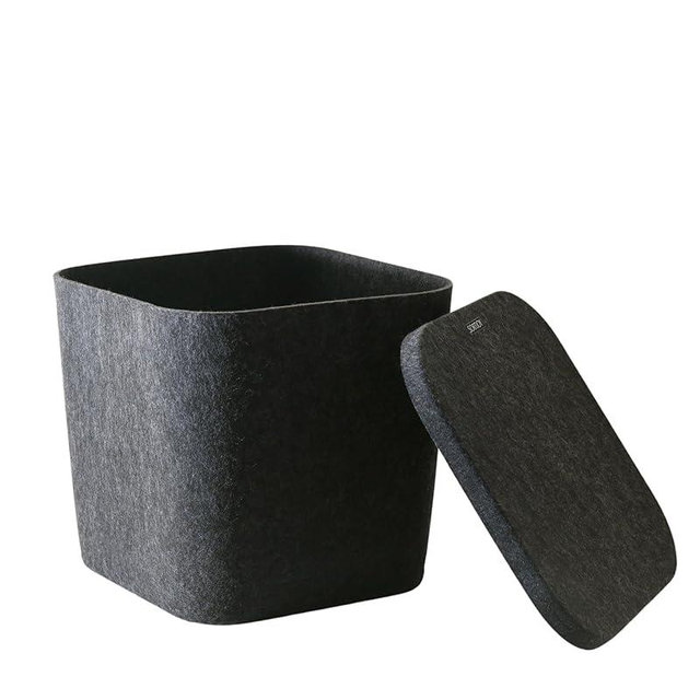 SortJoy The Original Sculpted Bins With Lids Set of 3 Storage Bin Felt Storage Basket Drawer Organizer Clothes Closet Cabinet Bathroom, Pantry, Kitchen 12.5" x 12.5" x 11.63" (Carbon, Dark Grey)