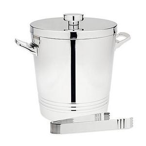 Top Shelf Silver Stainless Steel Double Wall Ice Bucket with Tongs