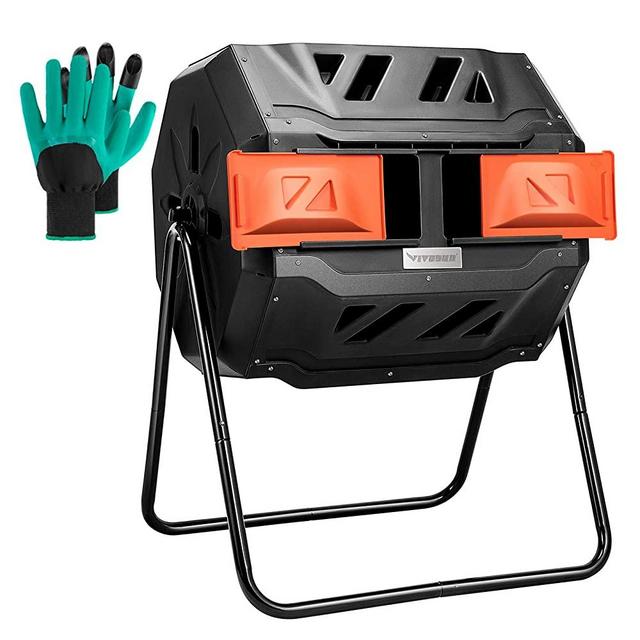 VIVOSUN Outdoor Tumbling Composter Dual Rotating Batch Compost Bin, 43 Gallon Orange Door