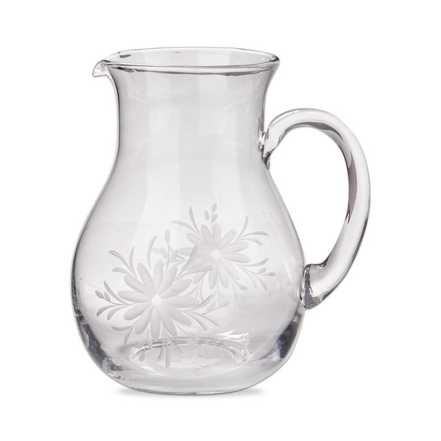 TAG Fleur Etched Glass Pitcher Clear Glass, 6.25"L x 6.25"W x 9.0"H, 67 oz,