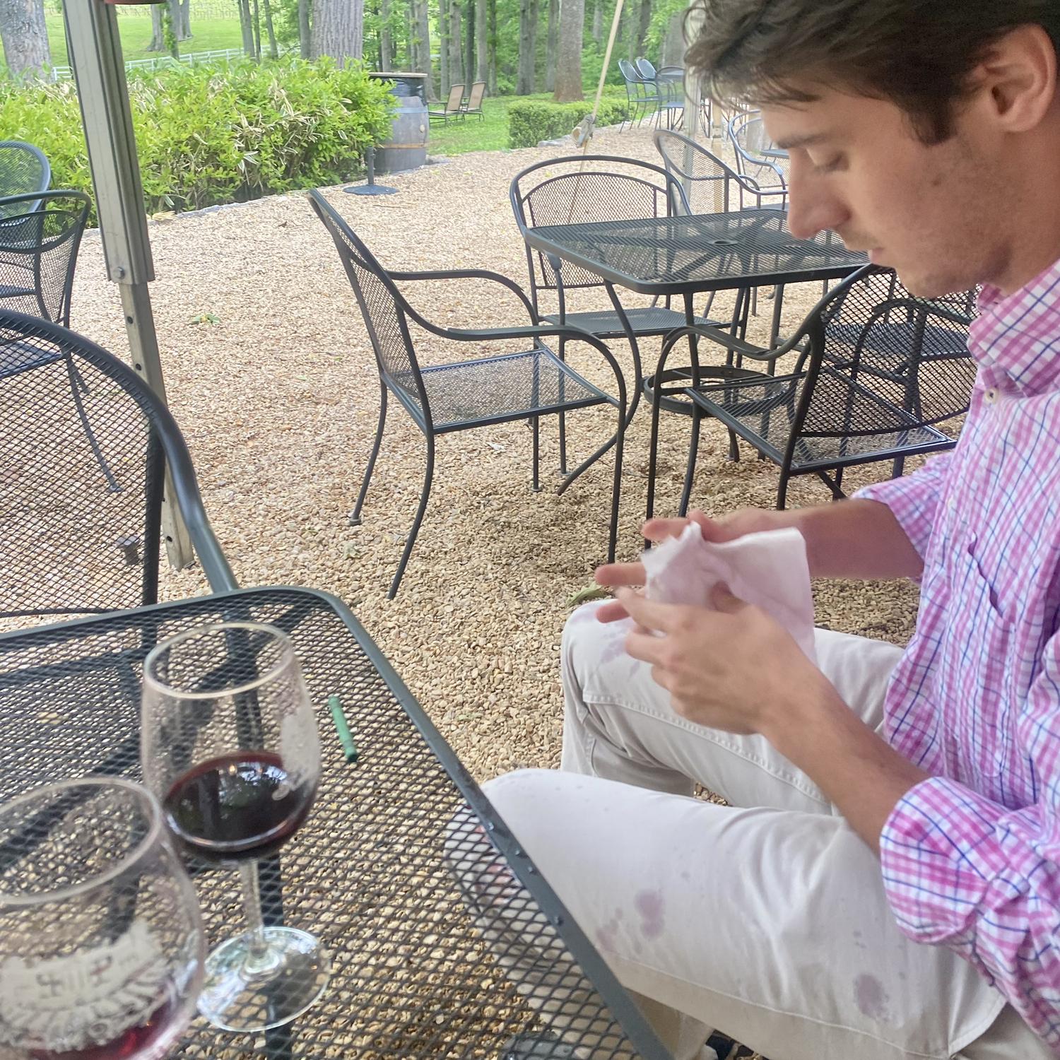 Before we toured Keswick I knocked my entire glass of wine all over Nick’s new pants. Oops !!!