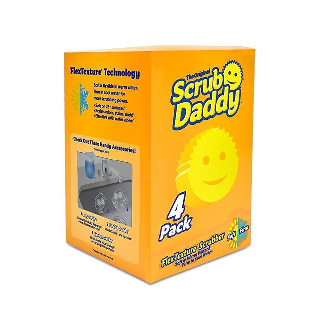 Original Scrub Daddy Sponge - Scratch Free Scrubber for Dishes and Home, Odor Resistant, Soft in Warm Water, Firm in Cold, Deep Cleaning Kitchen and Bathroom, Multi-use, Dishwasher Safe, 4ct Box