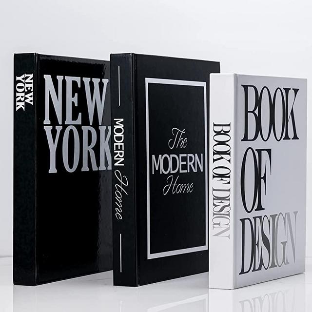 Fashion Decorative Real Books Premium XL Sized Set of 3 Hardcover Books - Modern with Blank Pages, Designer Book Stack for Living Room Decor, Display for Coffee Tables/Shelves New York/Black/White