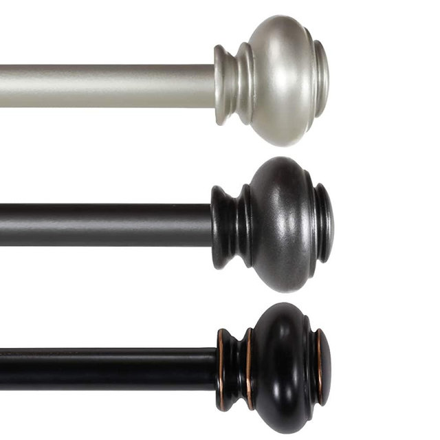 H.VERSAILTEX Window Treatment Single Rod Set with Classic Caps, Adjustable Length from 28 to 48-Inch,3/4 Inch Diameter, Black (Antique Bronze Finish)