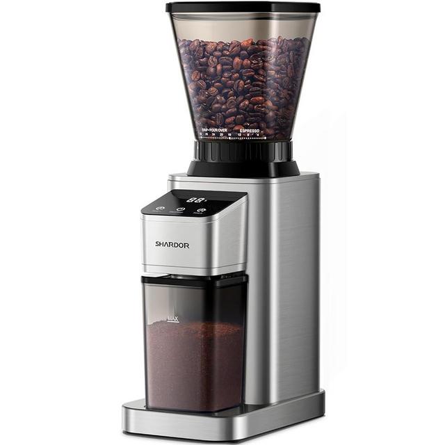 SHARDOR Conical Burr Coffee Grinder Electric, Adjustable Touchscreen Burr Mill with 48 Precise Settings, Precision Electronic Timer, Anti-static, Brushed Stainless Steel